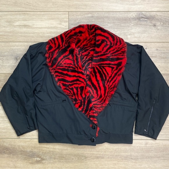 Vintage Jackets & Blazers - Vintage‎ Genuine Fur Jacket Red Black  Zebra Tiger Unique Winter